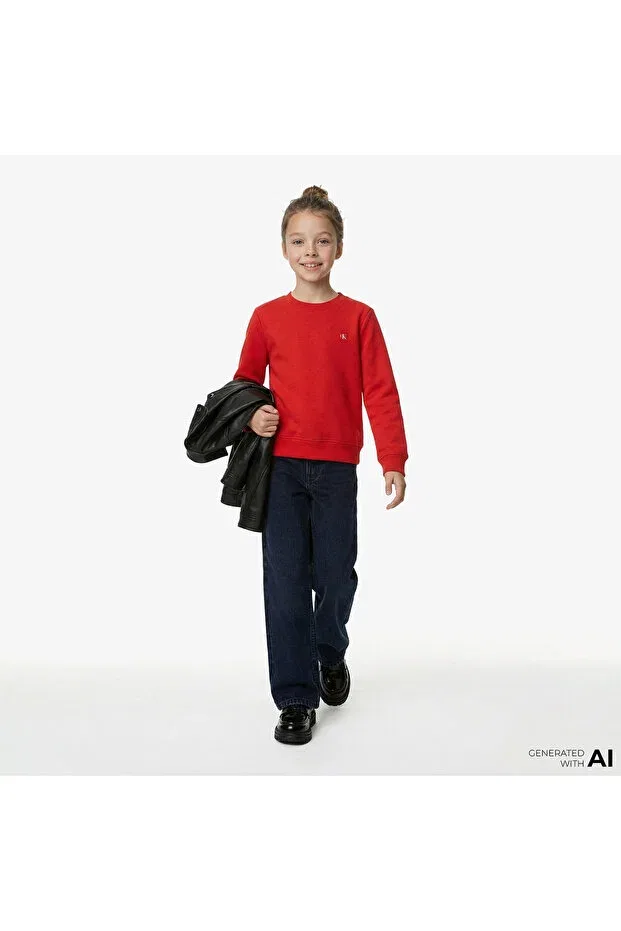 Детское худи для девочек с принтом Mono Mini Badge Calvin Klein, Red — фото 3