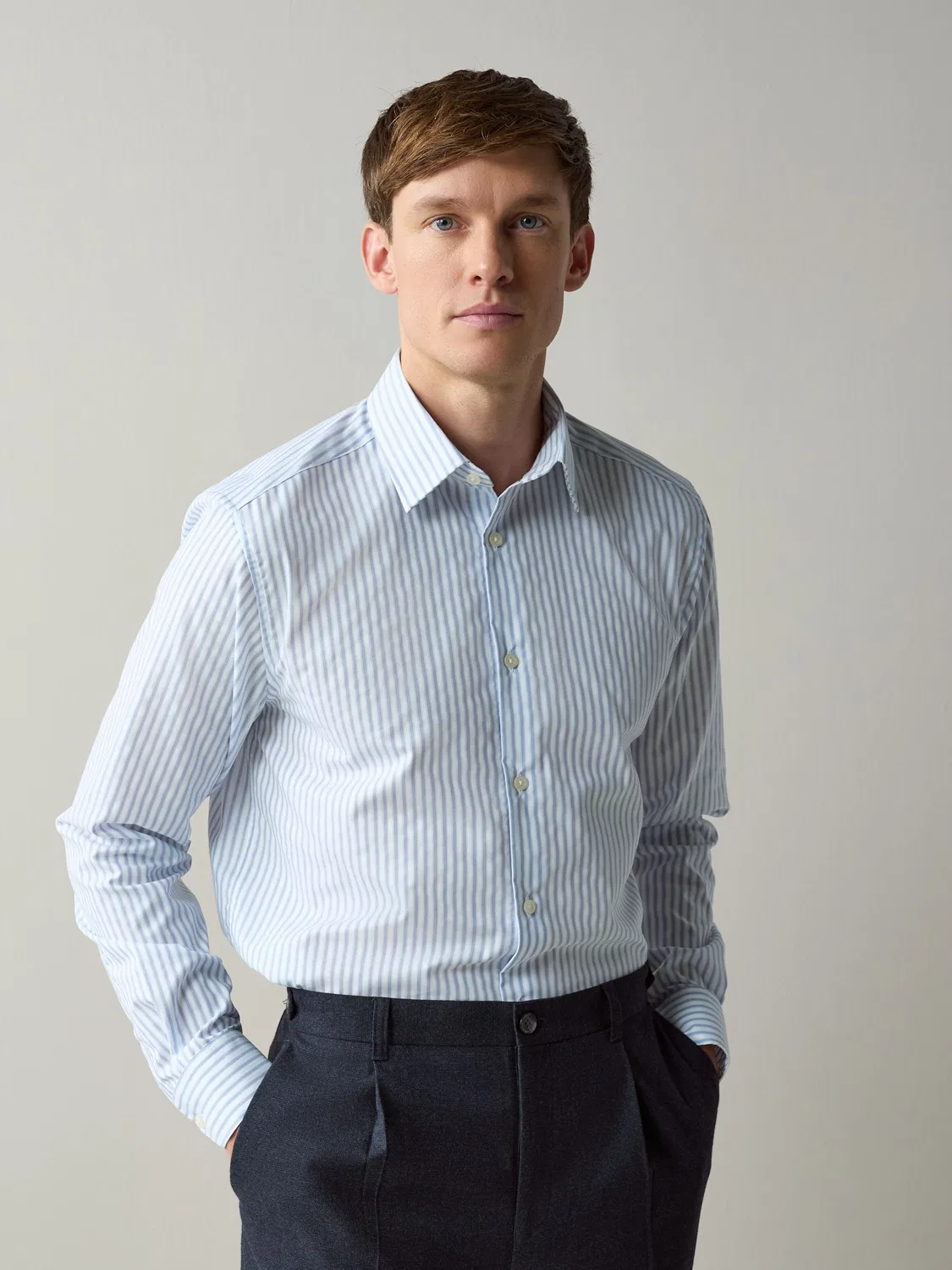 Рубашка с принтом в полоску, Regular Fit, White/Blue Stripe Next, белая/синяя