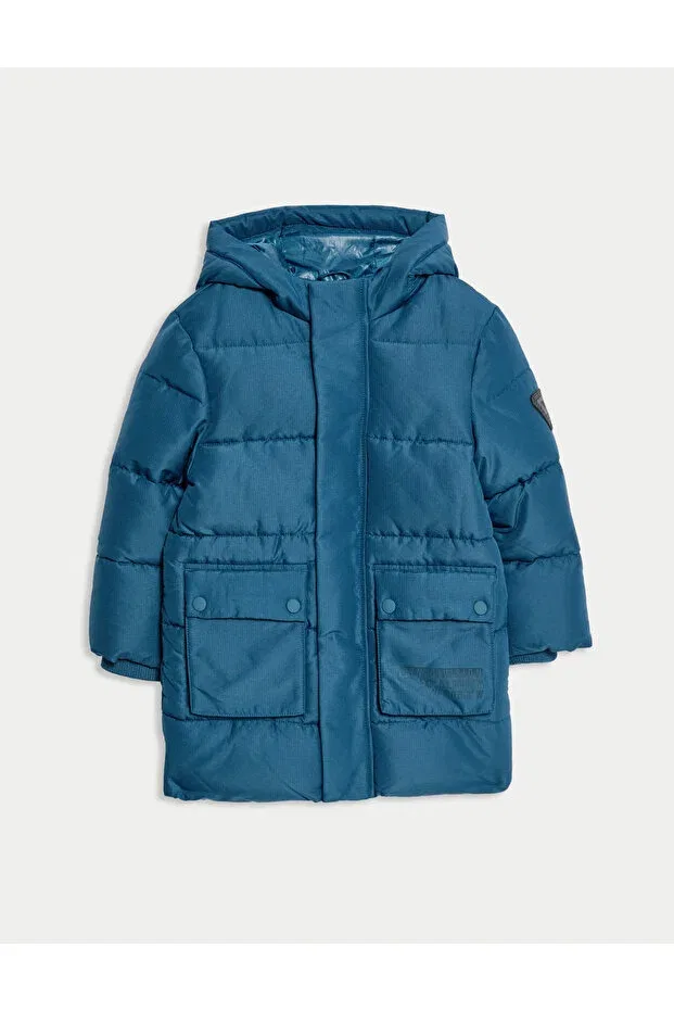 Детское зимнее пальто для девочек стеганое с капюшоном Marks & Spencer, Blue