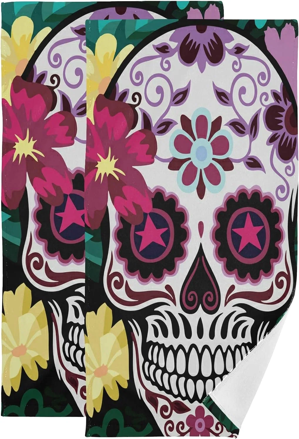 Полотенце для лица, 2 шт, CHIFIGNO, микрофибра/хлопок, 72x37 см, Colourful Skulls