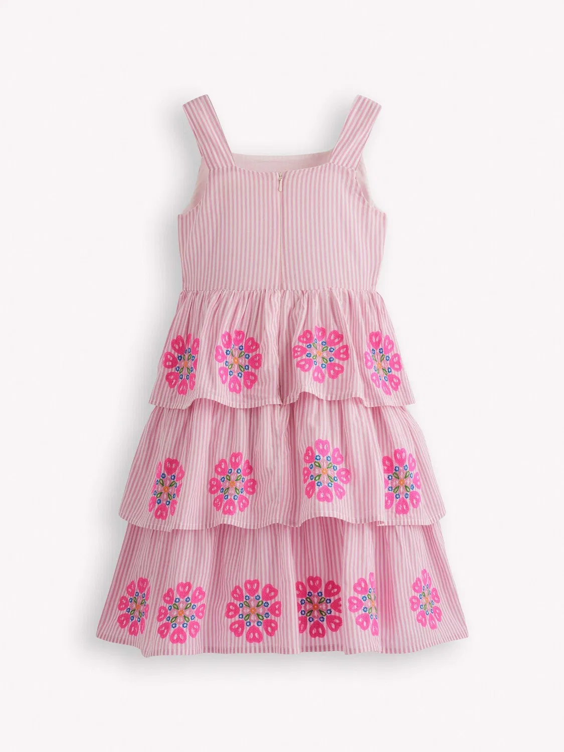 Платье ярусное с вышивкой, модель Tiered Embroidered Boden, розовый — фото 2