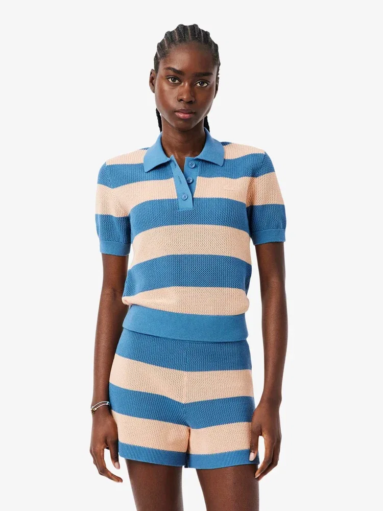 Свитер женский LACOSTE Summer Stripes, поло, синий