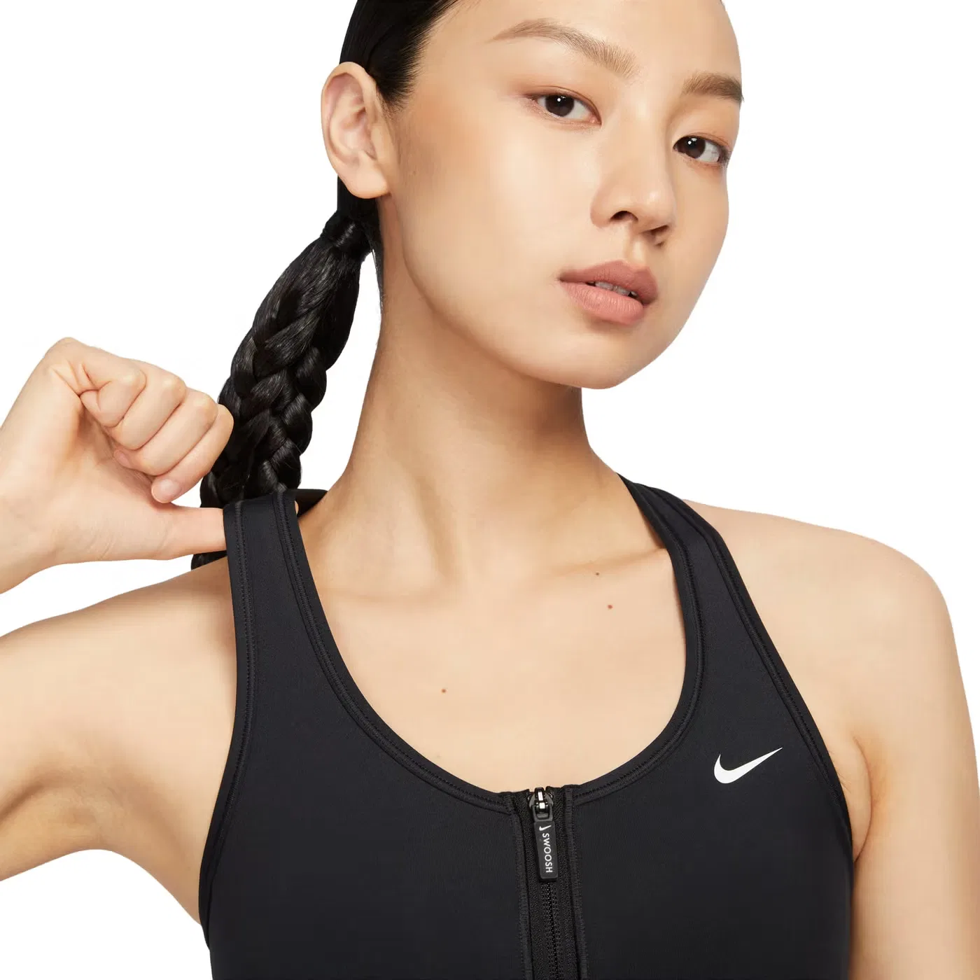 Спортивный топ Nike Swoosh с передней молнией, черный — фото 4