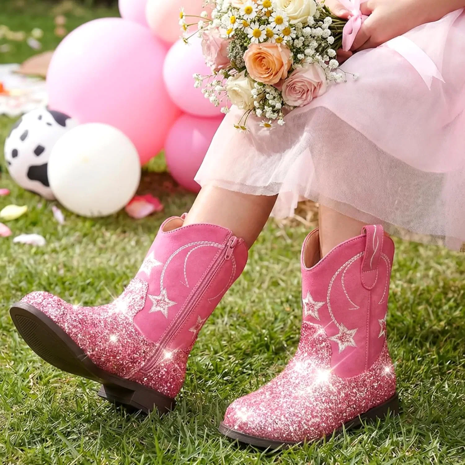 Детские ковбойские сапоги для девочек и мальчиков Choiran, Sequins Rose Pink — фото 2