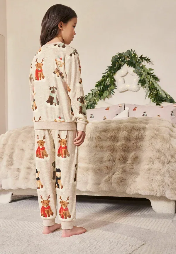 Комплект пижамы из полиэстера Single family christmas set, Next, Neutral/Red Hamish, красный — фото 3