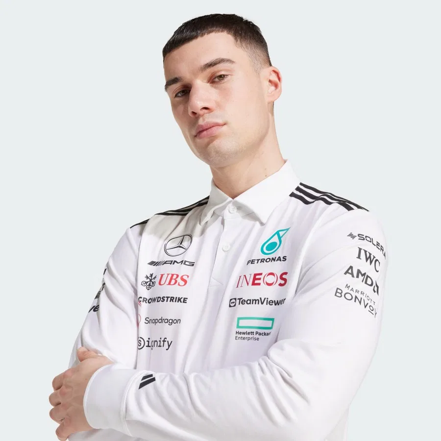 Лонгслив-поло adidas Performance MERCEDES AMG PETRONAS FORMULA ONE TEAM POLO LONG SLEEVE, Бело-черный — фото 4