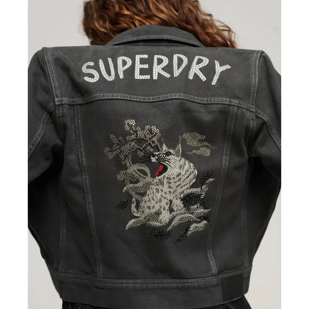 Женская укороченная джинсовая куртка Superdry Workwear St Tropez, Grau — фото 4