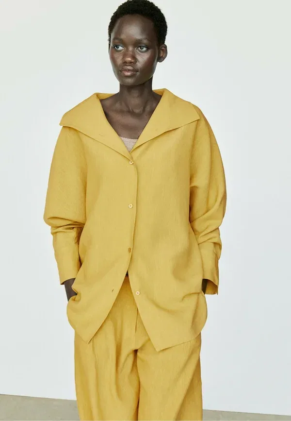 Блуза свободного кроя Button-down blouse Massimo Dutti, коричневый — фото 4