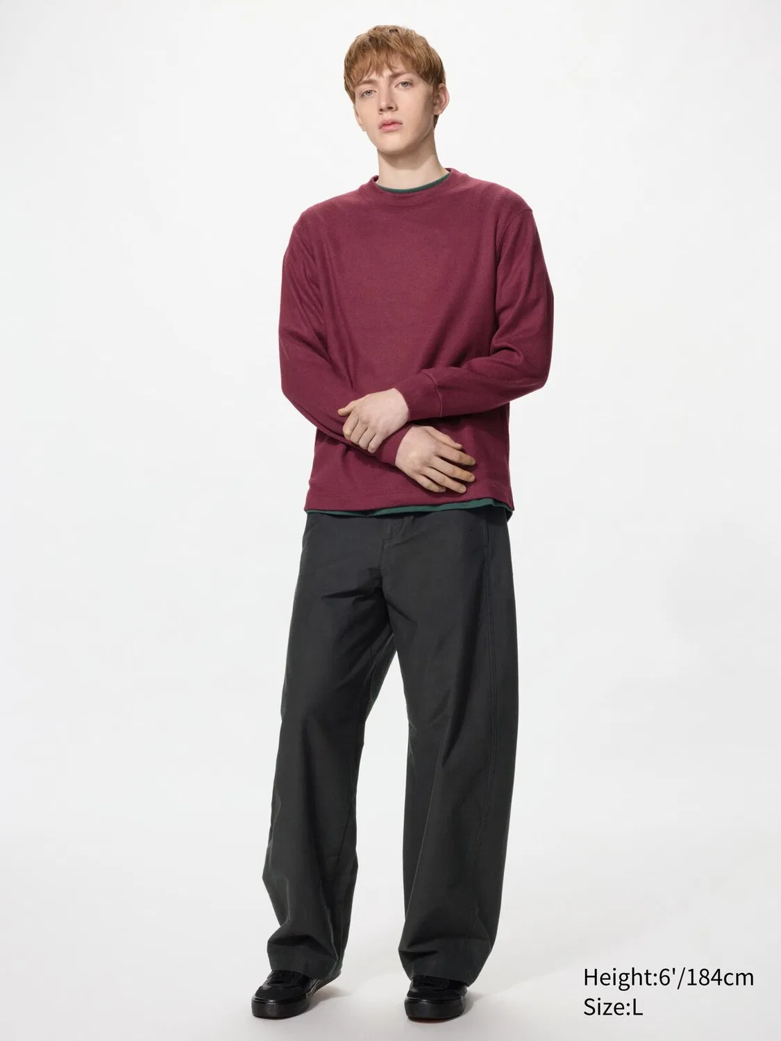 Футболка трикотажная флисовая Uniqlo, с длинным рукавом, серый — фото 2