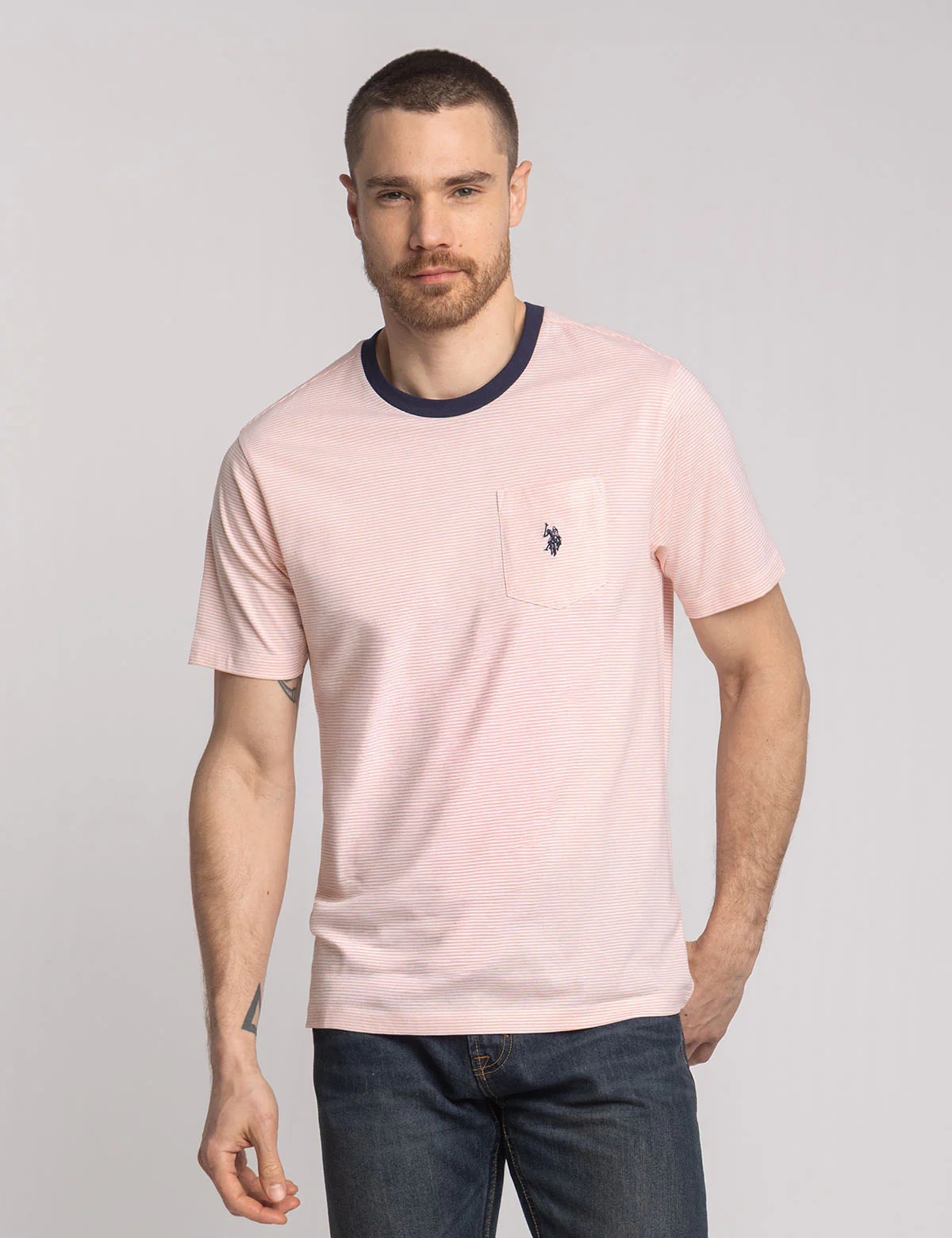 Футболка U.S. Polo Assn Yarn Dye Stripe Jersey With Pocket, светло-оранжевый — фото 2