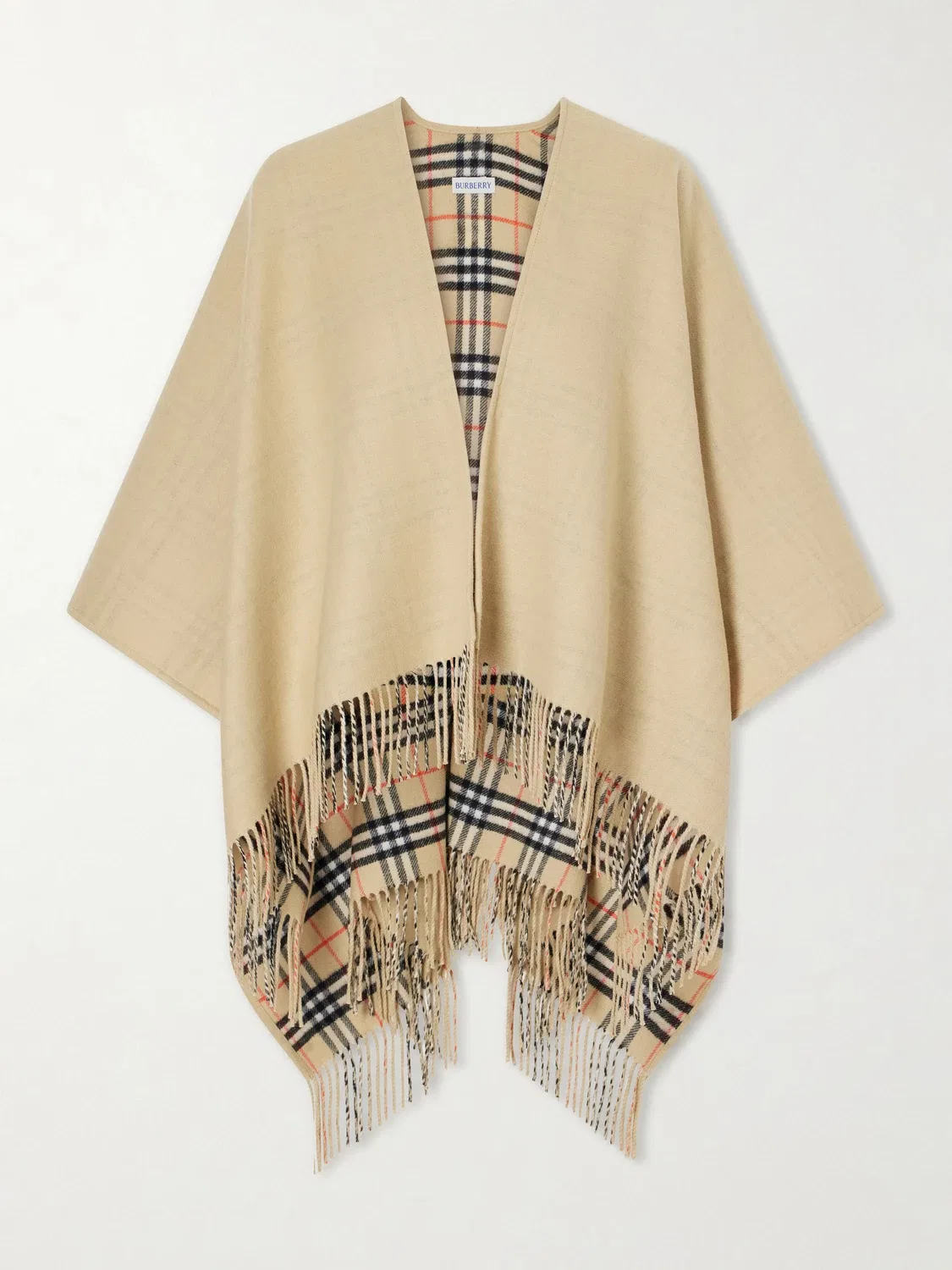 Шерстяная накидка с бахромой BURBERRY, бежевый