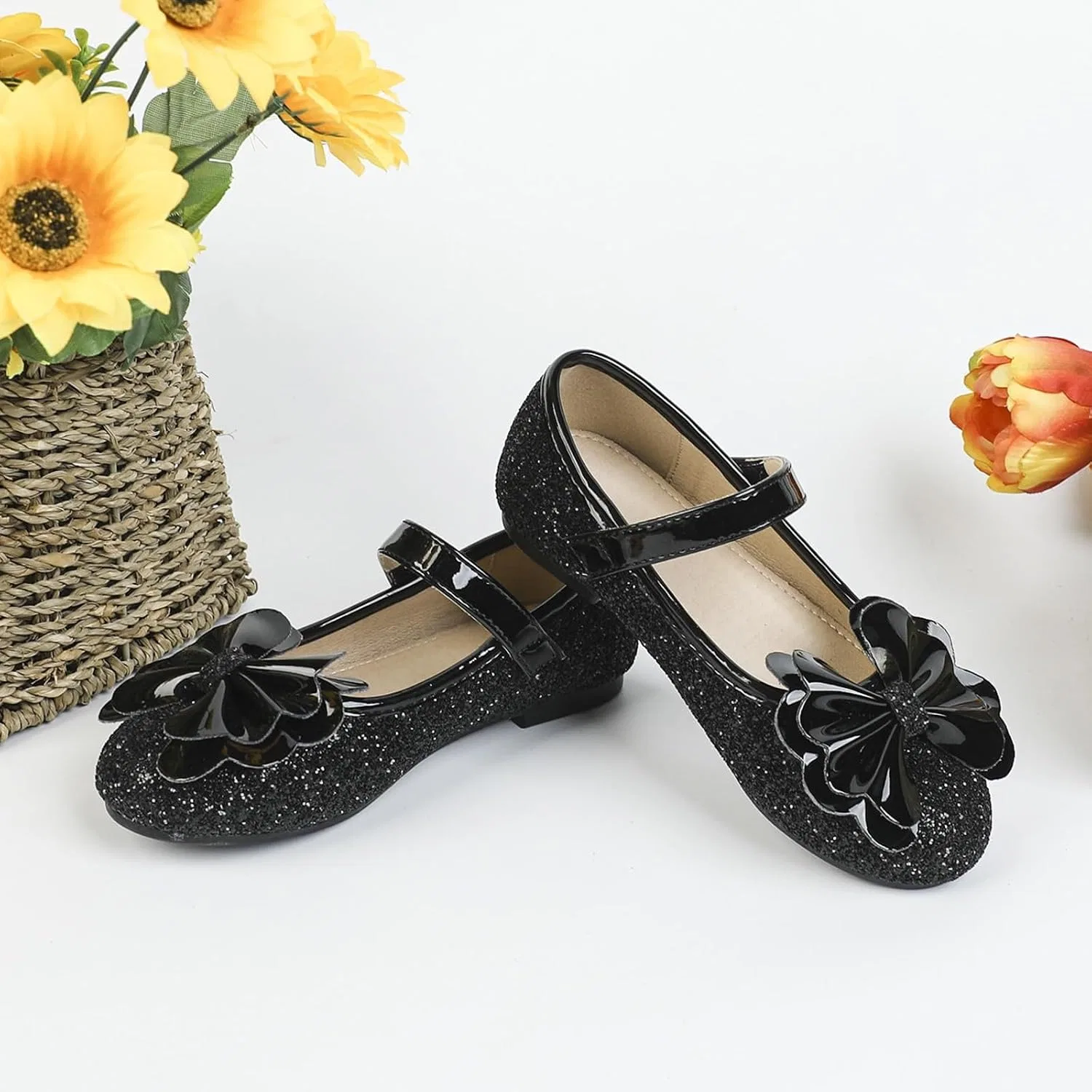 Детские балетки для девочек с бантом Mary Jane Bling Flats, Black — фото 3