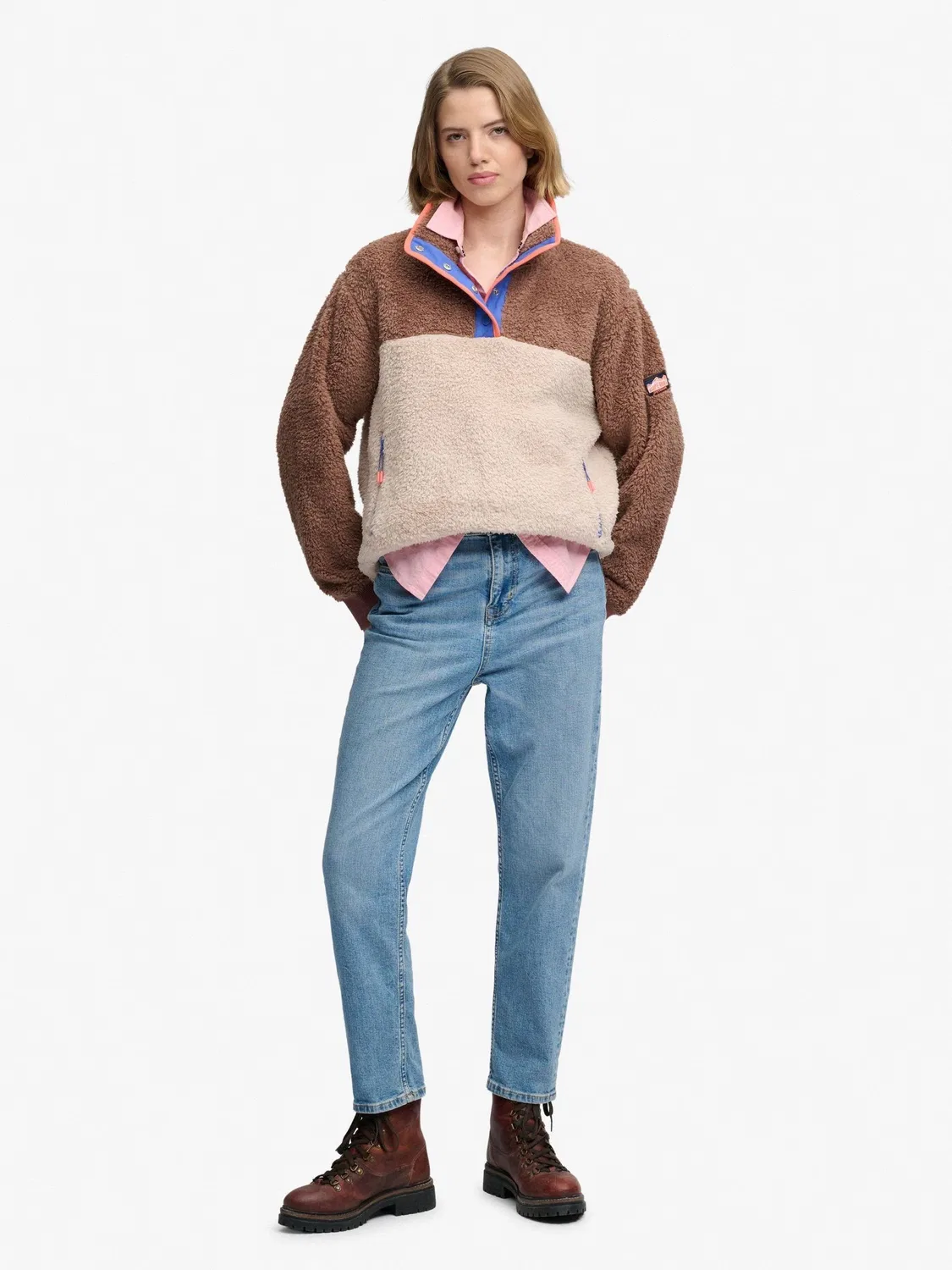 Свитшот с полузастежкой-молнией Super Soft Mash Up Superdry, шоколадно-коричневый — фото 4