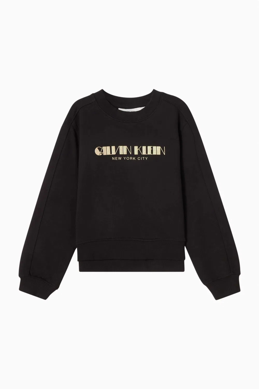 Свитшот с блестящим логотипом хлопковый Glitter Logo Calvin Klein, черный