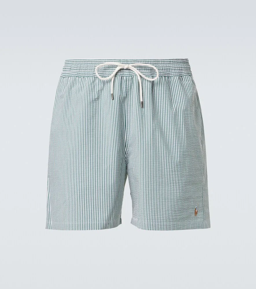 Плавки Traveler в полоску из жатой ткани Polo Ralph Lauren, зеленый