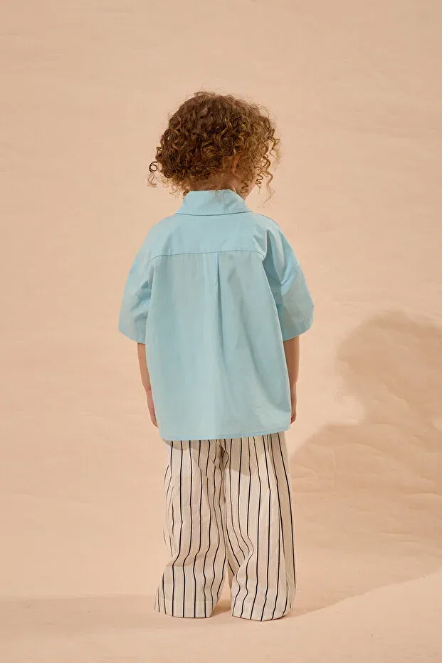 Детская рубашка для мальчиков с геометрическим принтом Rooster Embroidered Asymmetrical Placketed Shirt Fahhar Kids, Blue — фото 4
