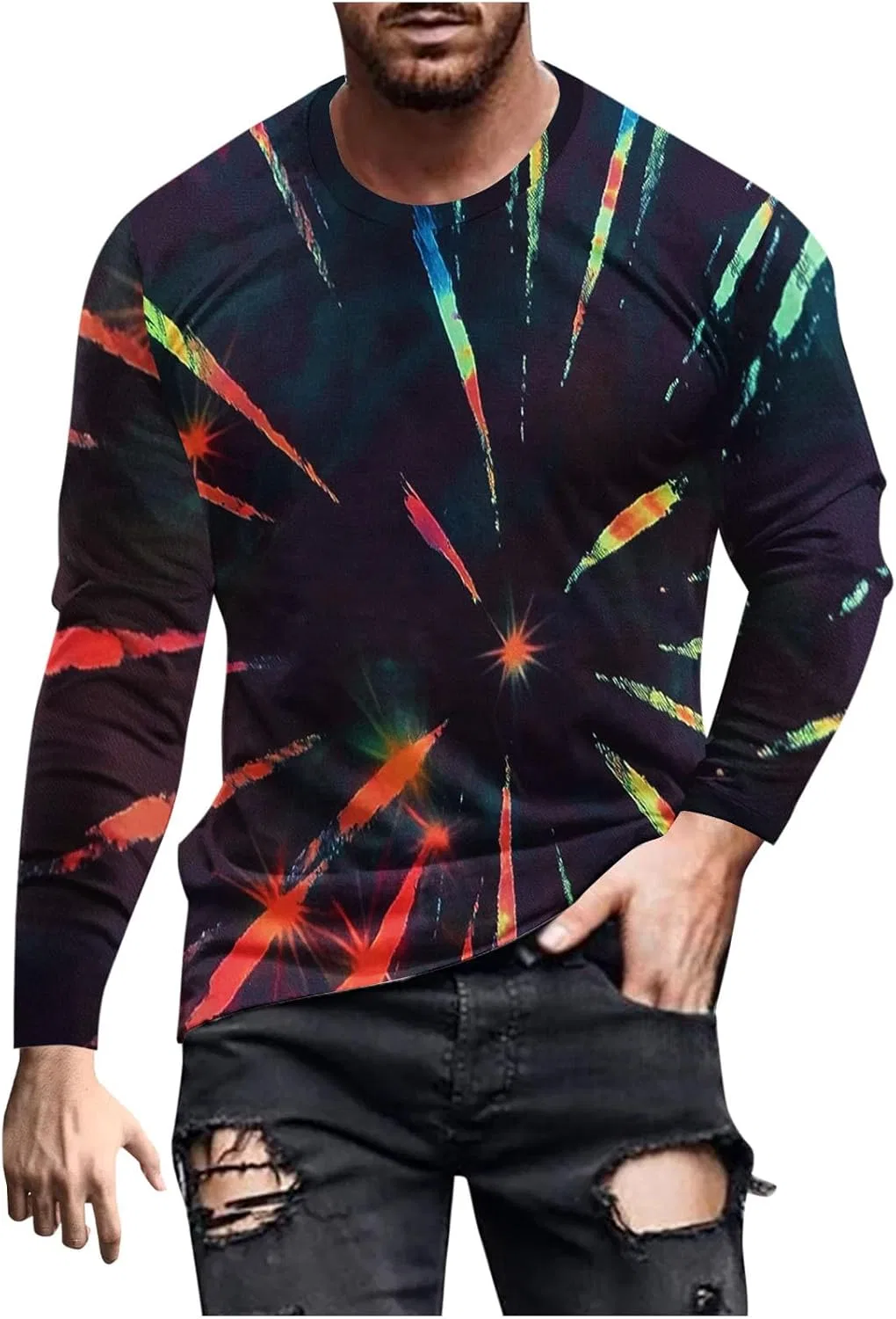 Мужская футболка с 3D графикой Tie Dye Long Sleeve Shirts for Men, Black