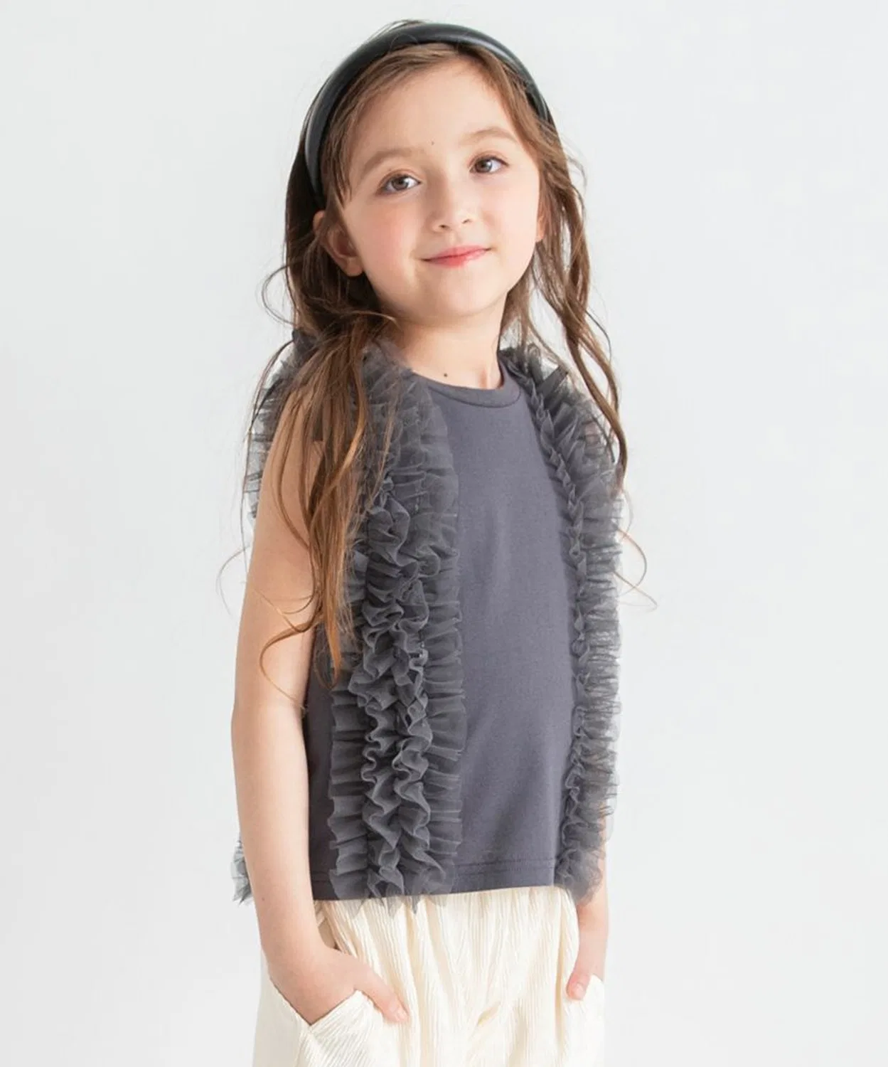 Детский топ без рукавов с воланами Petit Lady branshes, Charcoal Grey