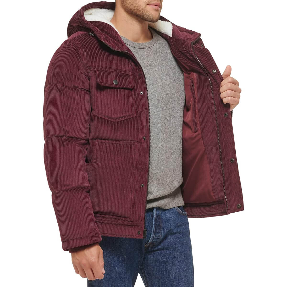 Мужская утепленная куртка с капюшоном Levi's Military Puffer, красно-фиолетовый — фото 4