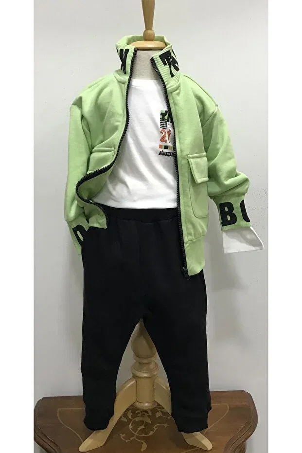 Детский спортивный костюм для мальчиков с принтом Çikoby, Green-Black — фото 3