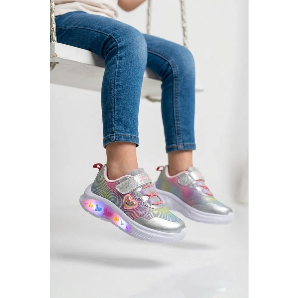 Детские спортивные кроссовки для девочек с подсветкой и липучками, Silver Marco Kids — фото 3