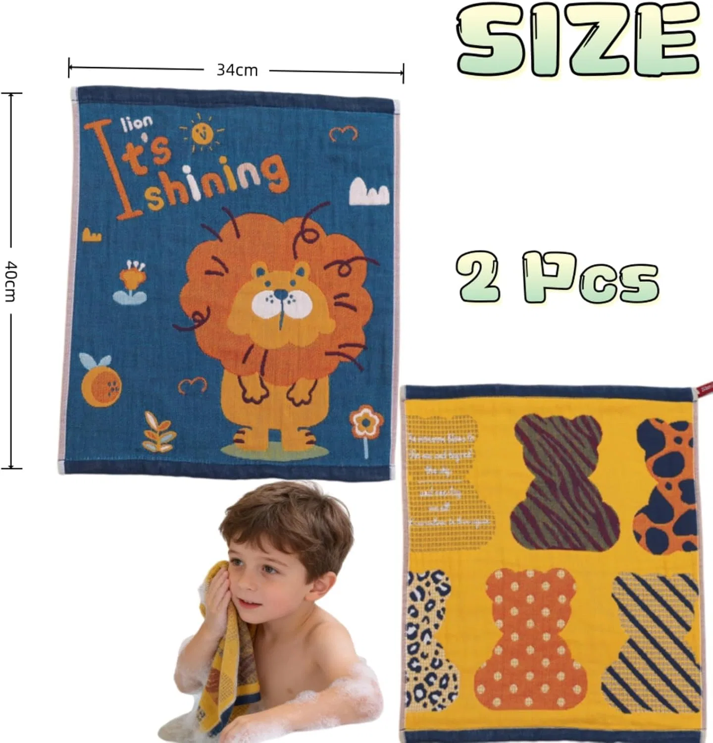 Детская мочалка из хлопка Sumneo, набор 2 шт, 34x40 см, Little Lion+ Little Zoo — фото 2