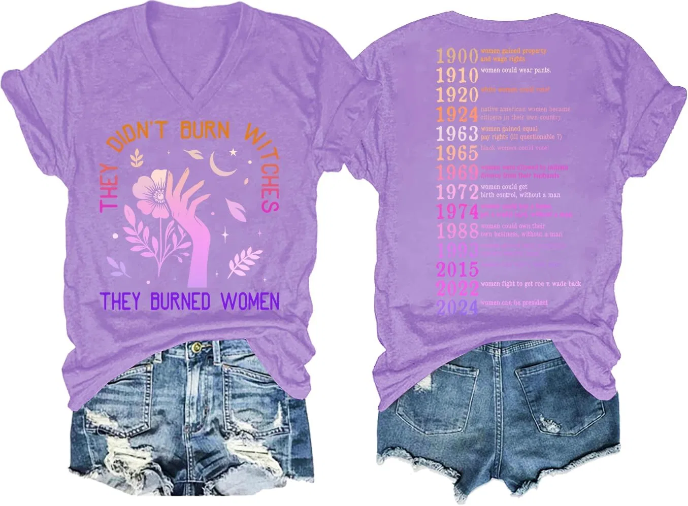 Футболка с историческим принтом They Didn't Burn Witches They Burned Women, Light Purple