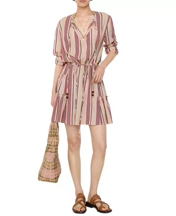 Женское платье из полосатого хлопкового волана с длинным рукавом Burberry, Neapolitan Pink