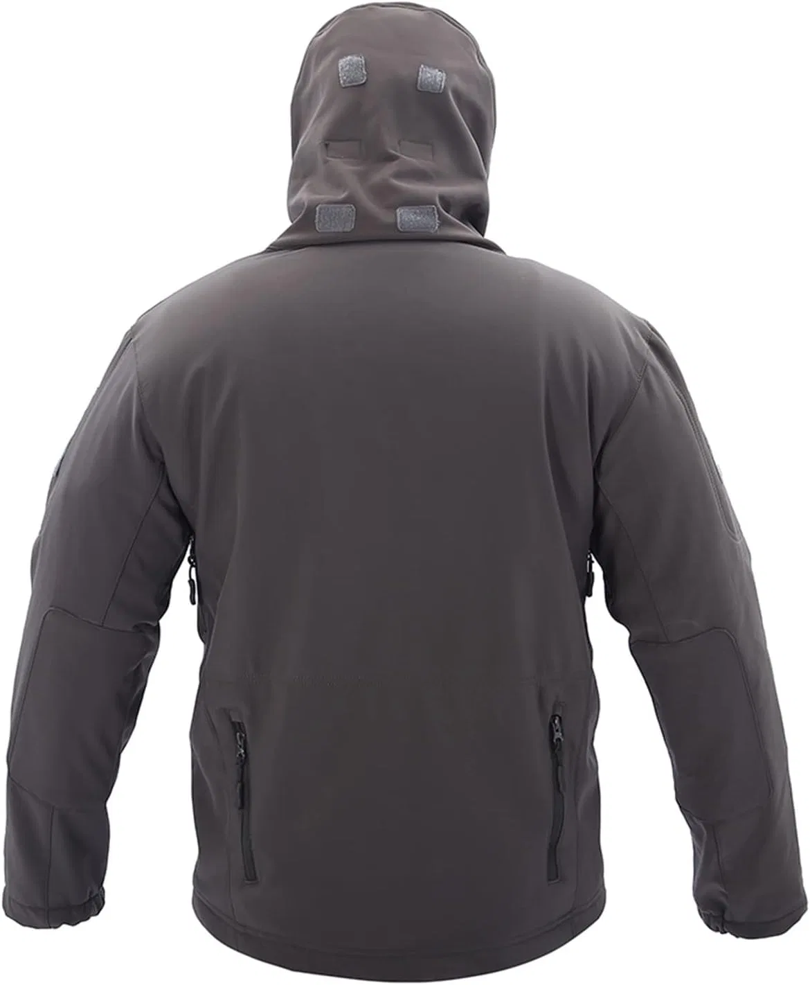 Мужская непромокаемая куртка из флиса с капюшоном, модель Tactical Rain Jacket, Waterproof Hooded Full Zipper Windbreaker Softshell Fall Winter Warm Outdoor Raincoat, серый — фото 4