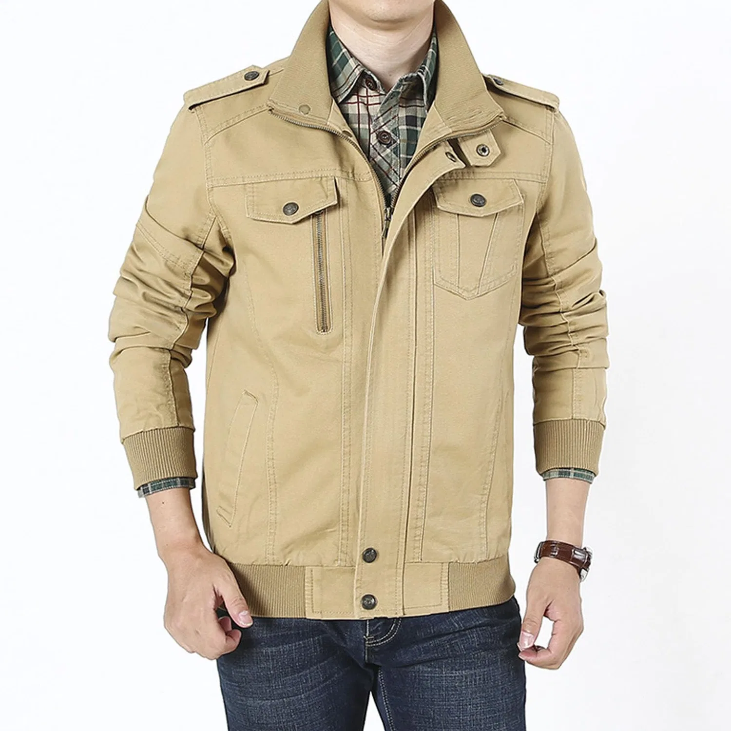 Мужская куртка из легкого хлопка с принтом Military Jacket, dark khaki — фото 3