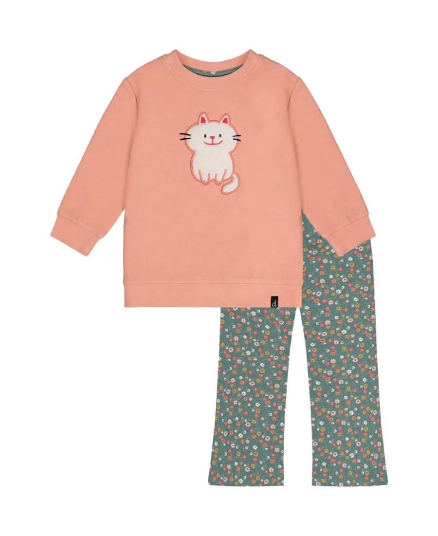 Комплект туника и леггинсы с длинным рукавом, с принтом Deux par Deux, Pale Pink And Green Floral Print