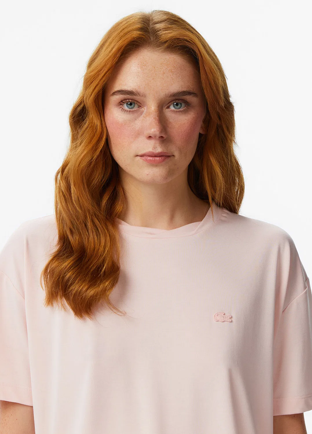 Футболка женская Lacoste Relaxed Fit PEMBE-ADY, с логотипом, розовая — фото 2