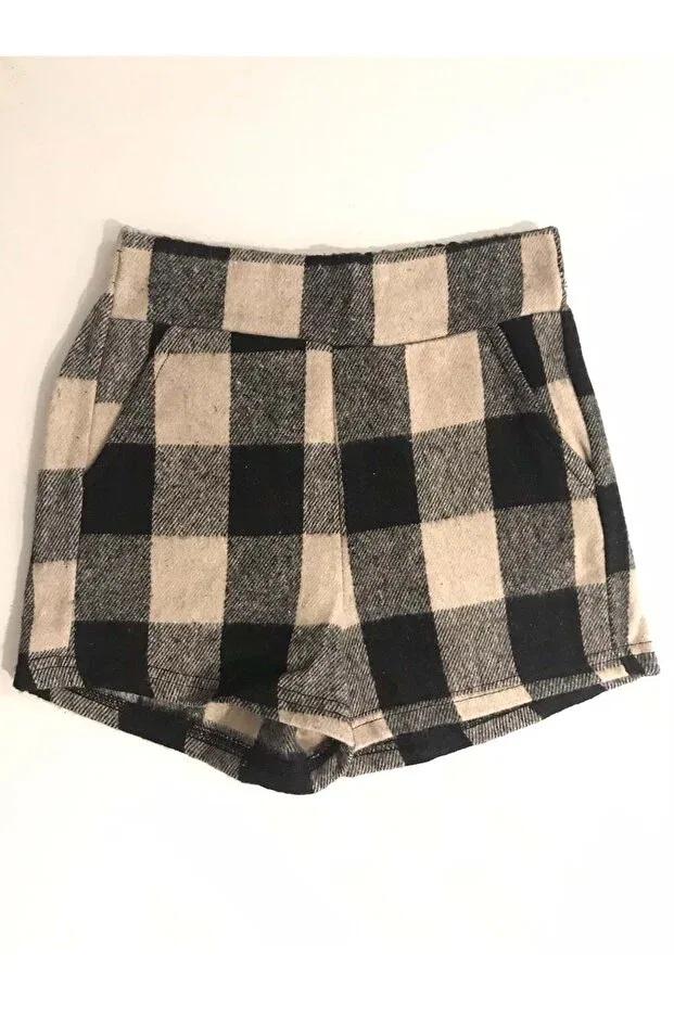 Детские шорты для девочек с клетчатым принтом Pd Kids, Black/Ecru
