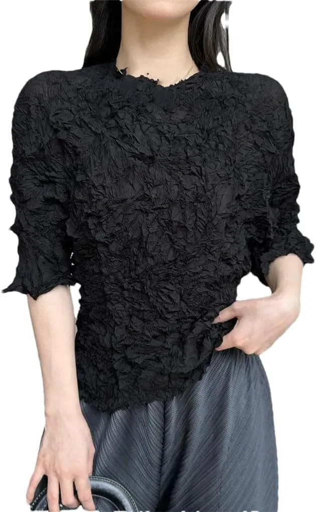Женская асимметричная футболка с воротником-стойкой Generic, Black