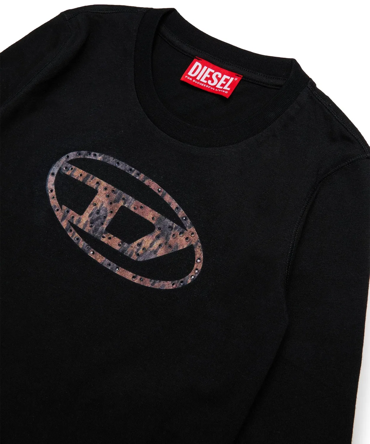 Детская футболка с длинным рукавомс брендовым логотипом и стразами DIESEL KIDS, Черный — фото 3