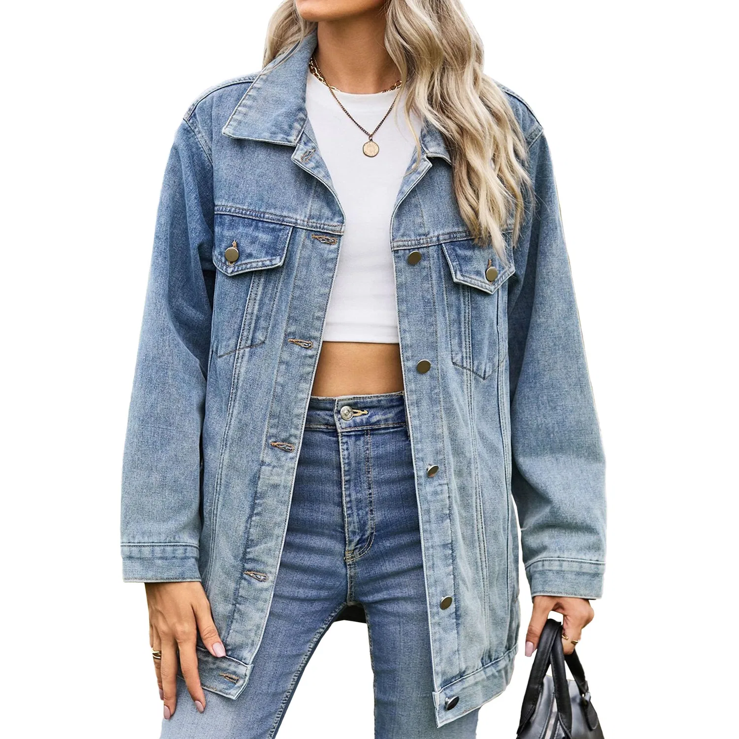 Женская джинсовая куртка oversize с капюшоном, Azzurro chiaro