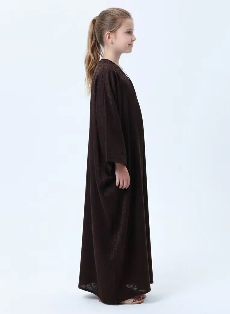 Msquare Fashion Абая детская легкая из сатина с хиджабом, коричневый — фото 2
