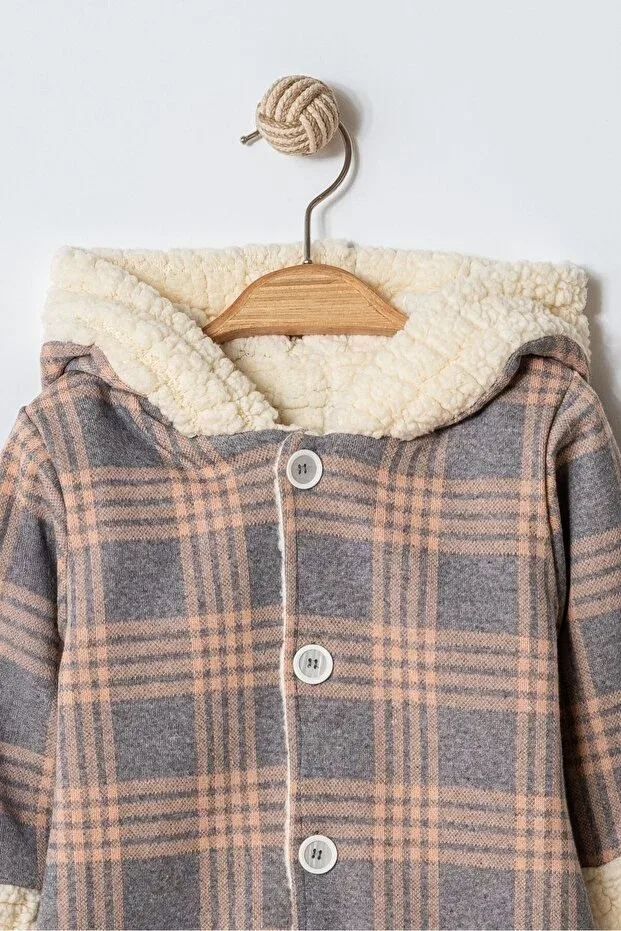 Детский комбинезон для новорожденных с капюшоном Winter Sweet Plaid Chicsy Baby, Salmon — фото 3