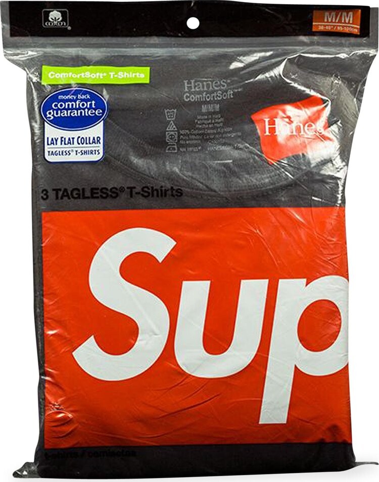 

Футболка Supreme x Hanes 3-Pack Cotton Comfort Soft T-Shirt 'Black', черный