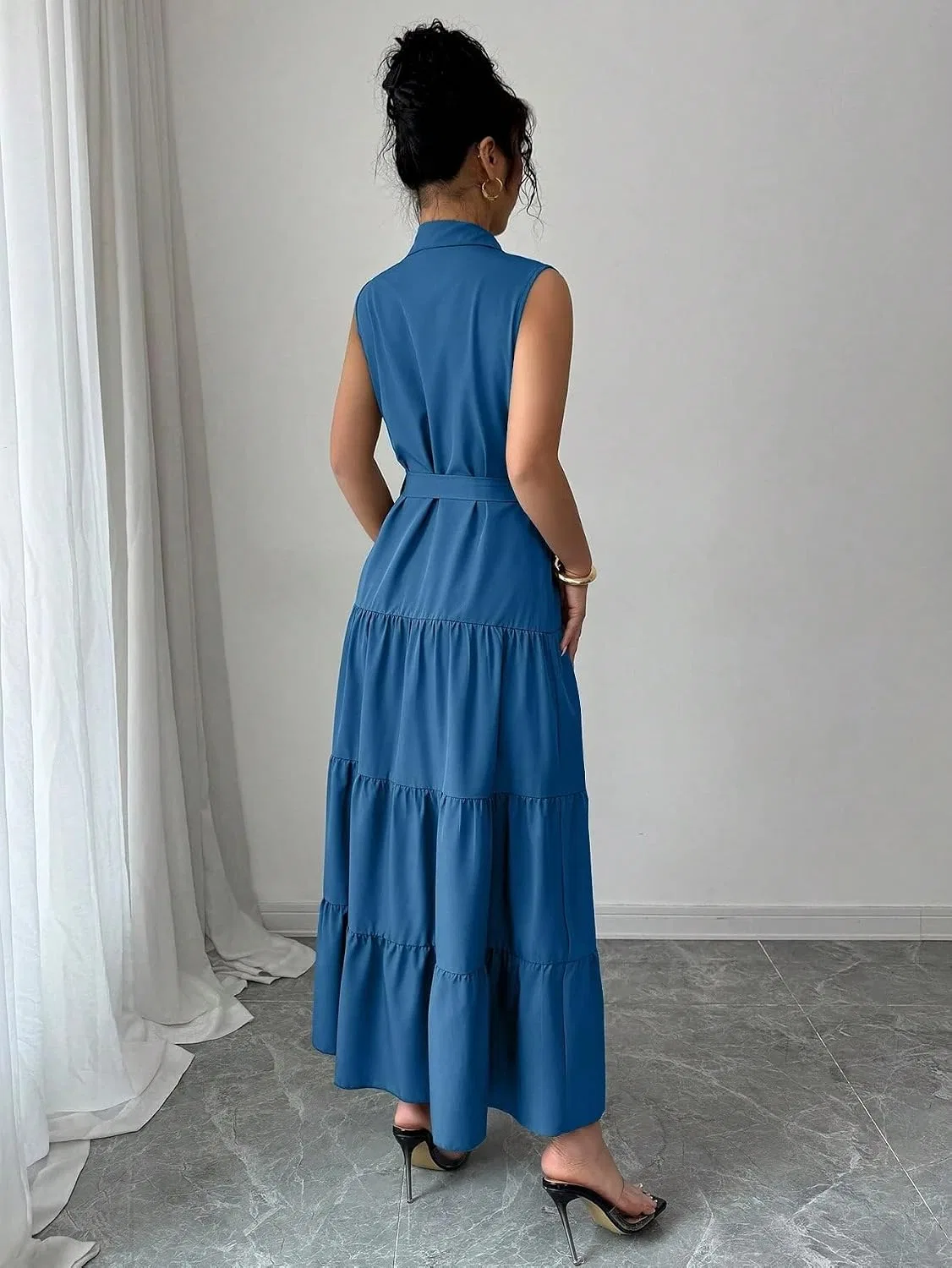 Женское летнее платье-рубашка с воланами, Sleeveless, Dusty Blue — фото 2