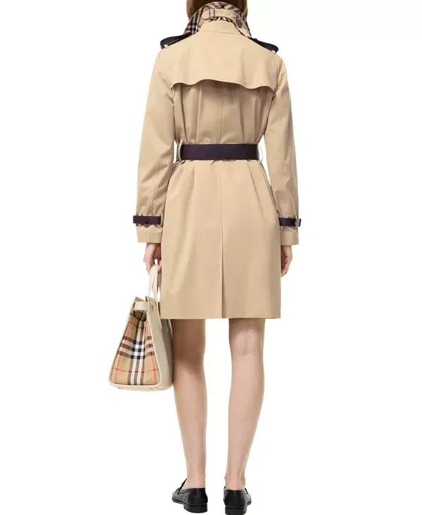 Женское пальто с кожаной отделкой Kensington Trench Coat Burberry, Honey Beige — фото 3