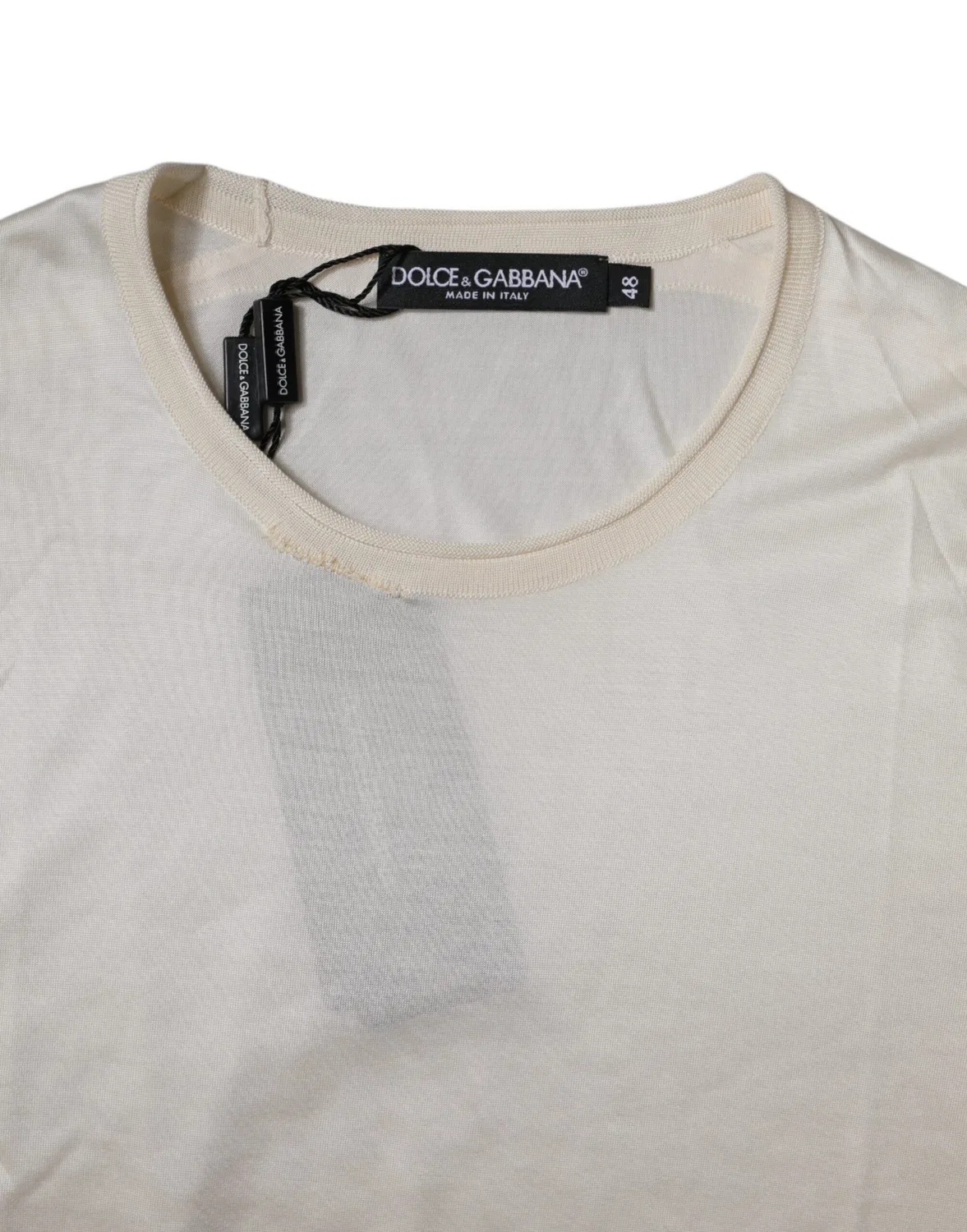 Мужская футболка с коротким рукавом Off White Silk Crew Neck Short Sleeve T-shirt Dolce & Gabbana, Off White — фото 4