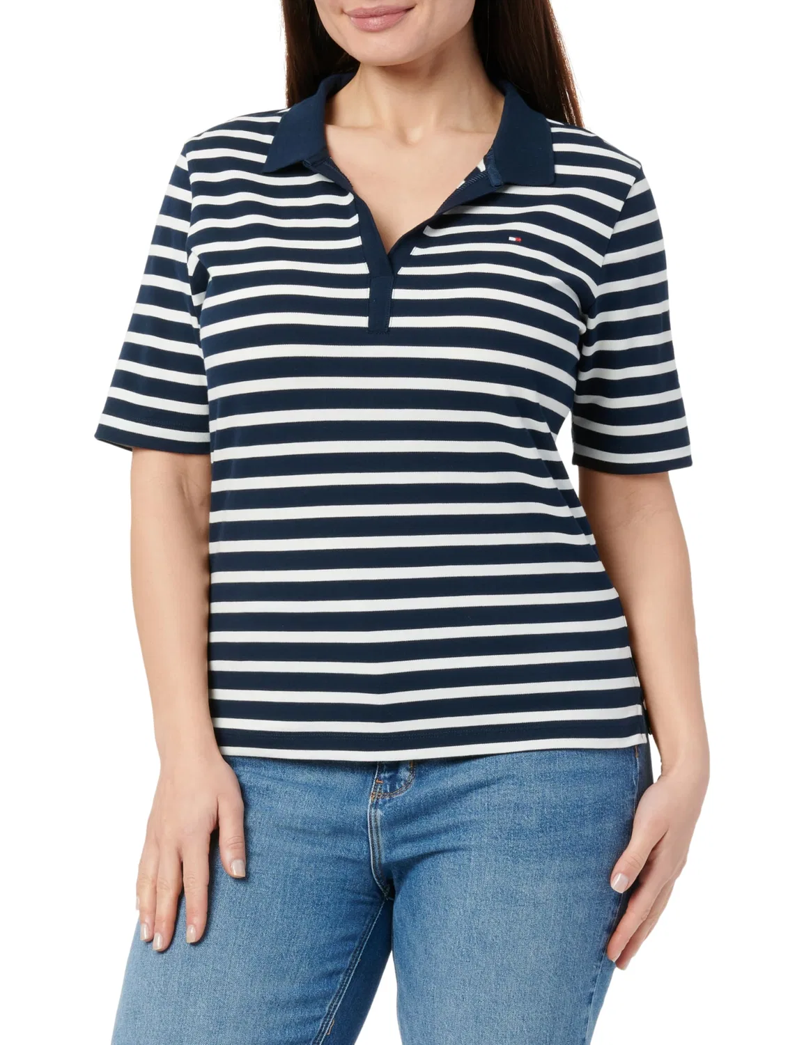 Женское поло с коротким рукавом 1985 Pique Tommy Hilfiger, Blue (Dark Night Navy/Ecru Stp)