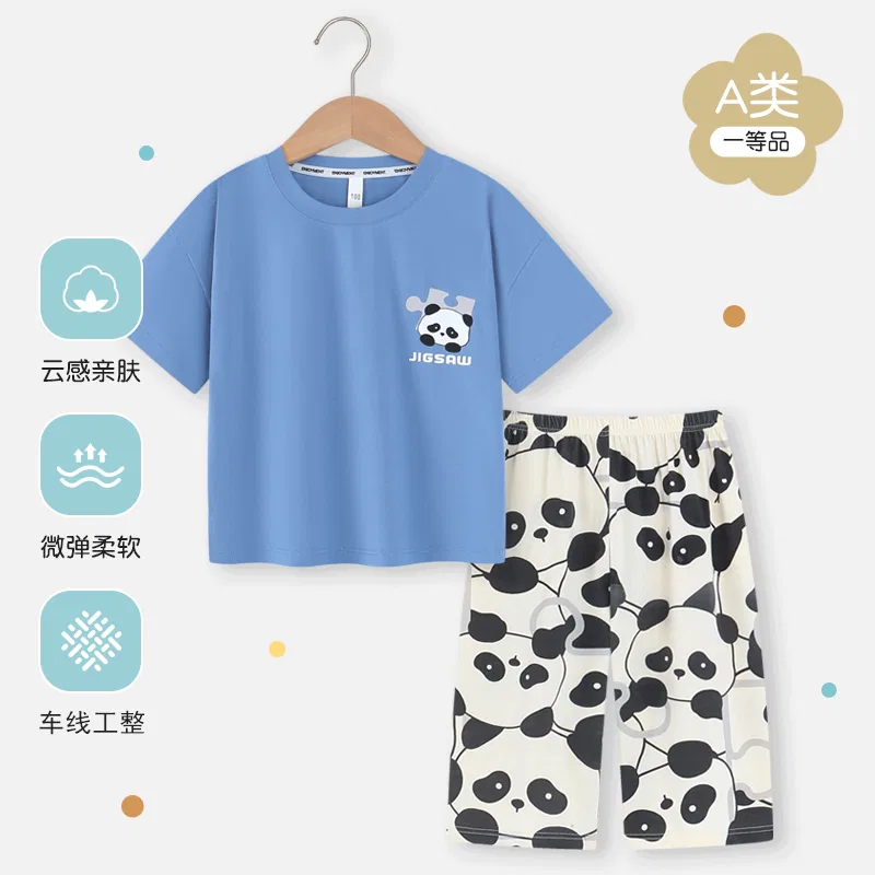 Детский комплект пижамы с коротким рукавом и капри из модала Red Bean, Цвет: Puzzle Panda — фото 4