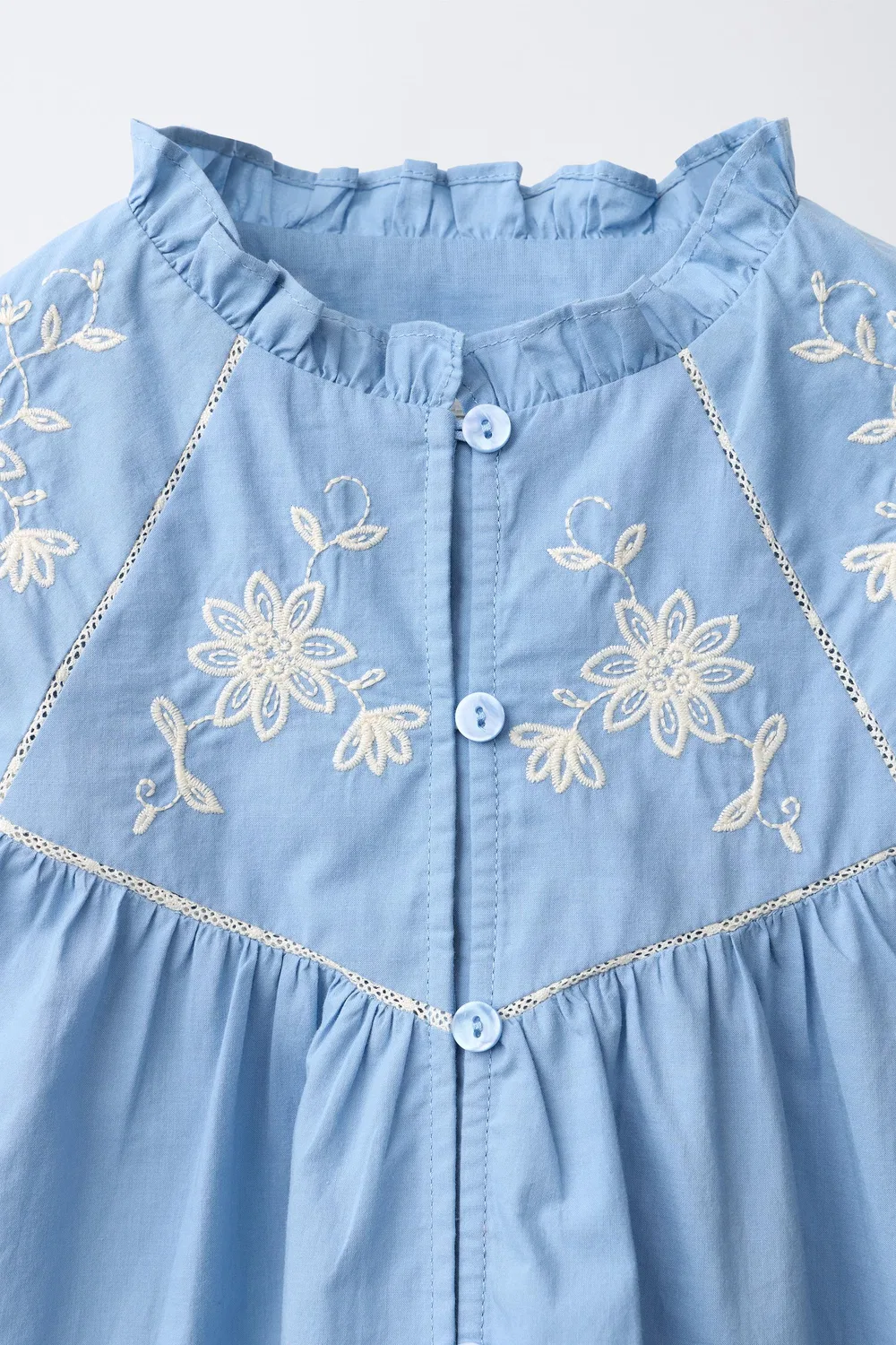 Романтическая вышитая рубашка ZARA, Light blue — фото 3