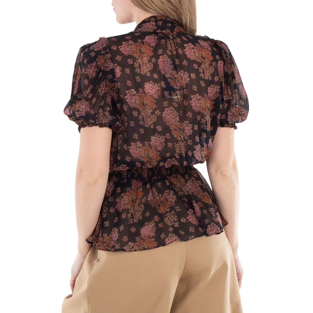 Блуза с принтом Georgette Floral Tie-Neck Blouse Polo Ralph Lauren, Black — фото 3