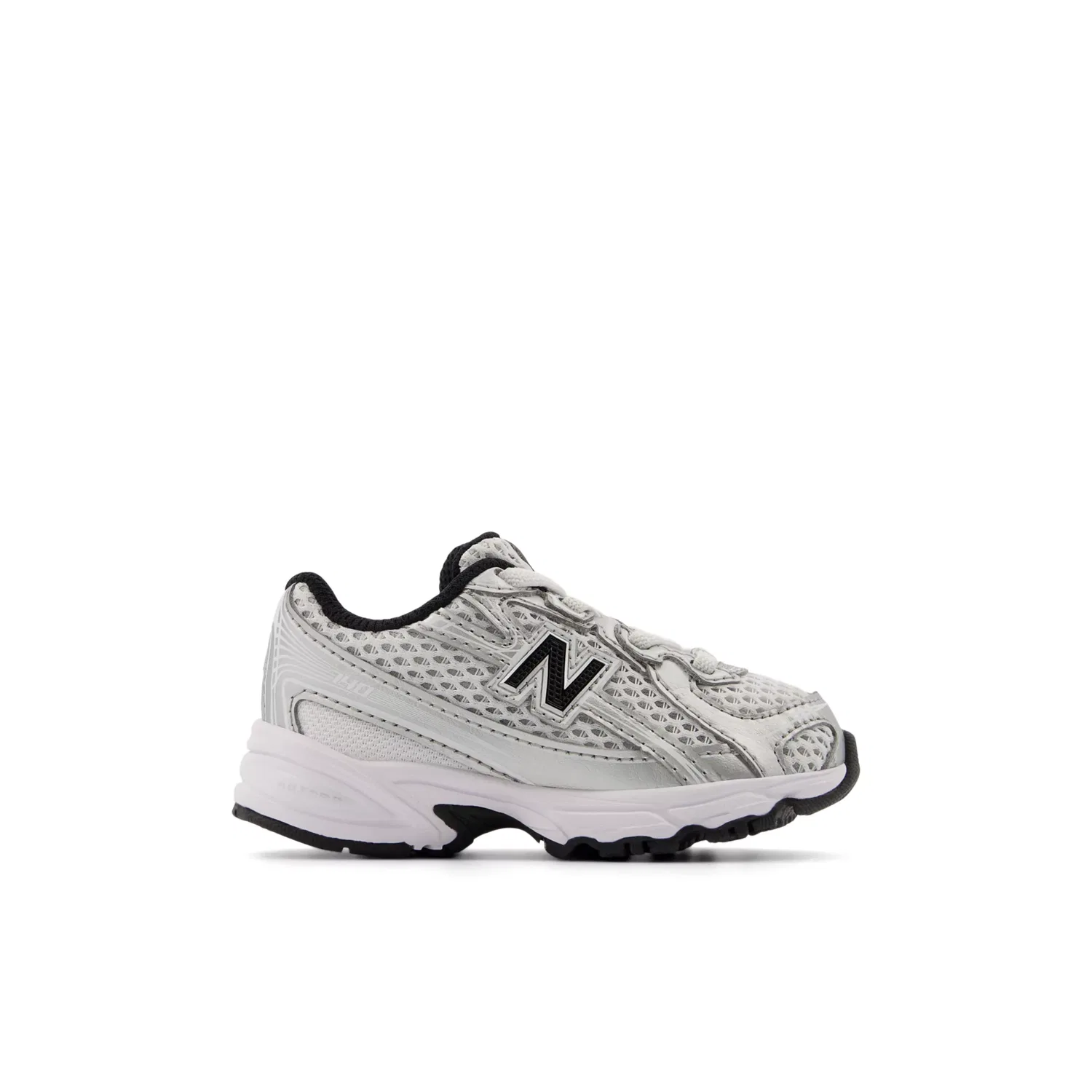 Детские кроссовки на шнурках-тянучках 740 Bungee Lace New Balance, Silver Metallic With Black