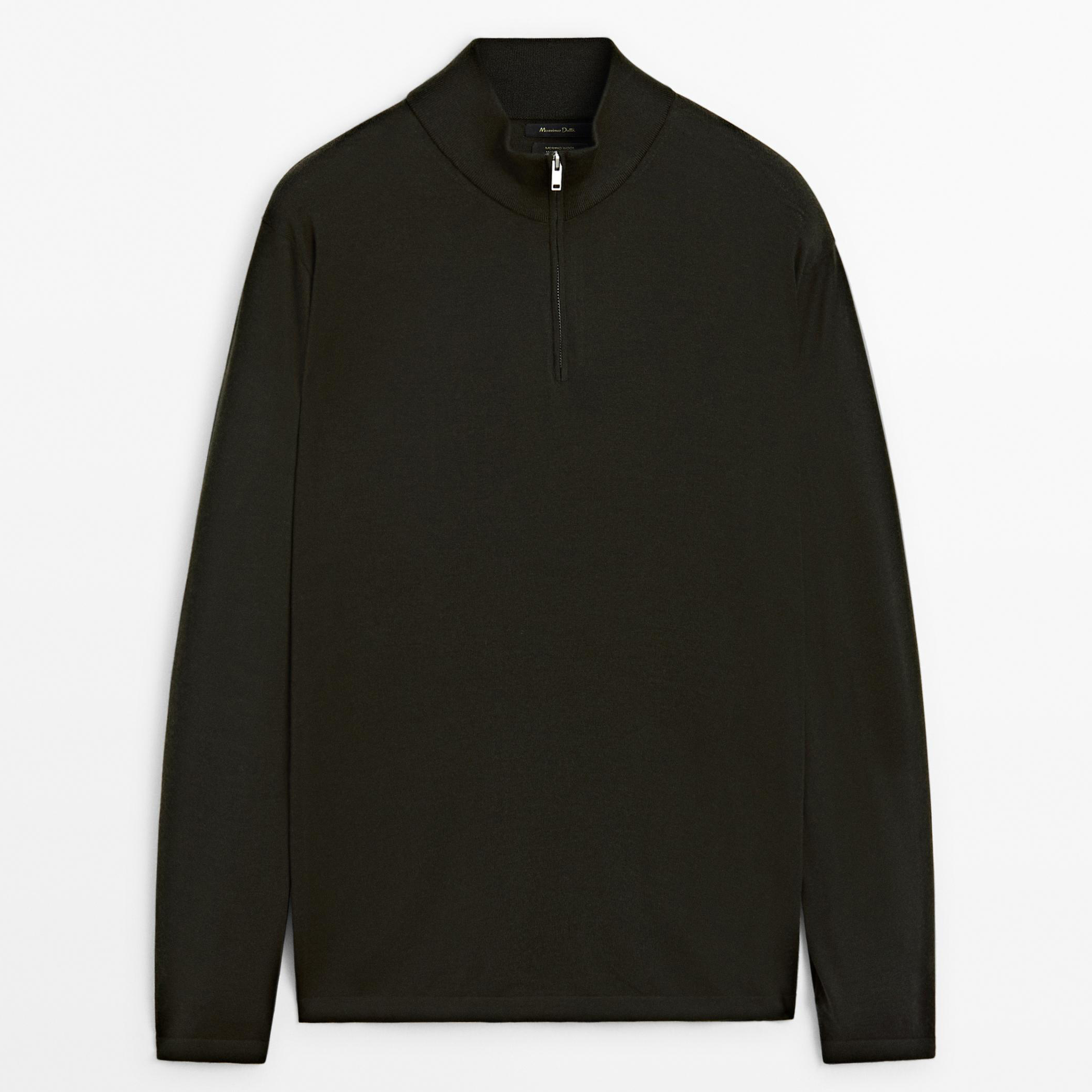 

Свитер из 100% мериносовой шерсти с застежкой-молнией Massimo Dutti, хаки