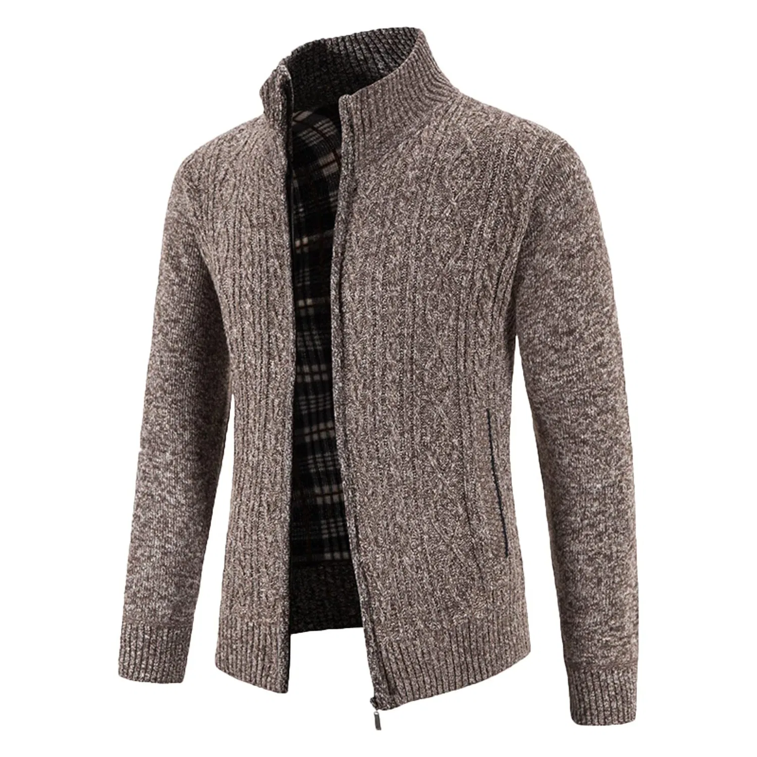 Мужской кардиган с молнией и воротником-стойкой, модель Knitted Cardigan, Caff File