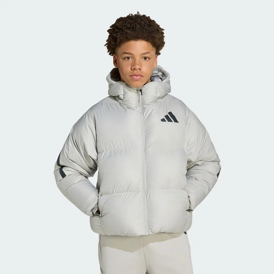Детский утепленный пуховик с капюшоном Z.N.E. adidas, Серый — фото 2